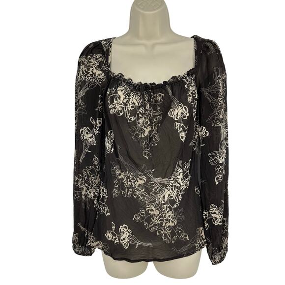 Y2K The Limited Silk Floral Top Long Sleeve Brown Milkmaid Bohemian Fairy 90s - Picture 1 of 9